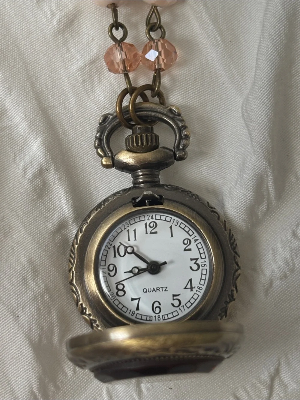Accessory Alchemy Pink Beaded Steampunk Pocket Watch Necklace